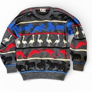 Vintage Hysport Australian Pure New Wool Kangaroo Emu Graphic Sweater Mens Small